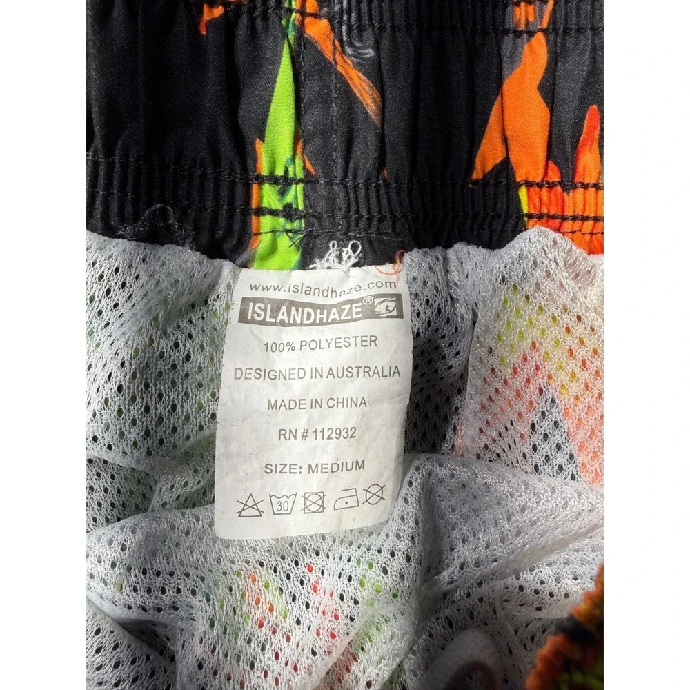 Island Haze Mens Tropical Bird of Paradise Swim Trunks Black Floral Medium
